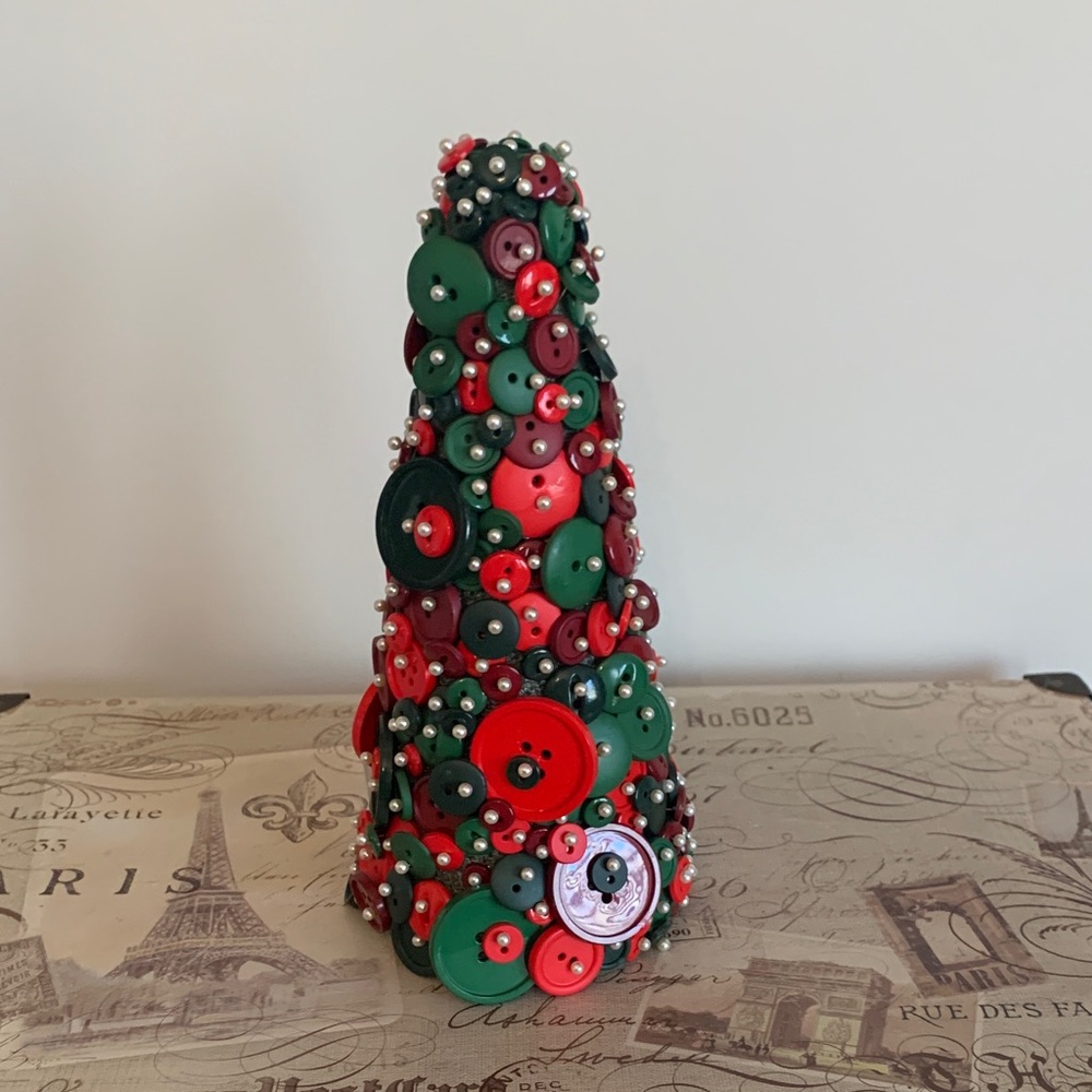 Whimsical Button Cone Tree - Red and Green